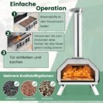 Nešiojama lauko picų krosnelė su termometru ir ištraukiamu kamienu (Juoda ir sidabrinė)