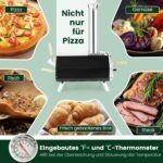 Nešiojama lauko picų krosnelė su termometru ir ištraukiamu kamienu (Juoda ir sidabrinė)