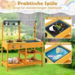Vaikų lauko virtuvėlė iš Fichtenholz medienos su kaitlentėmis ir kriaukle (Geltona)