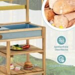 Vaikiška virtuvėlė iš pušies medienos su kriaukle ir degikliais (Natūrali)