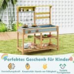Vaikiška virtuvėlė iš pušies medienos su kriaukle ir degikliais (Natūrali)