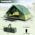 Dvigulė turistinė dvivietė palapinė su apsauga nuo lietaus ir dviem langeliais (Žalia)