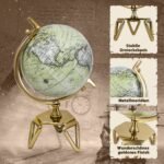 Geografinis pasaulio gaublys su metaliniu stoveliu 21 cm skersmuo (Auksinė)