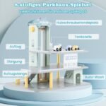 Medinis trijų aukštų namelis keturiems automobiliams (Mėlyna)