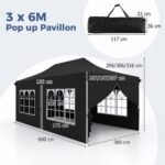 Pop-up pavėsinė 3x6 m su šešiomis sienelėmis (Juoda)