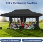 Pop-up pavėsinė 3x6 m su šešiomis sienelėmis (Juoda)