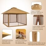 Sodo paviljonas 4x4m su tinkleliu ir UV apsauga (Chaki)