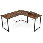 Kampinis transformuojamas kompiuterio stalas su monitoriaus pakyla (Rudos)