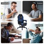 Ergonomiška žaidimų kėdė su ištraukiama kojų atrama (Mėlyna)