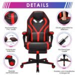 Ergonomiška žaidimų kėdė su ištraukiama kojų atrama (Raudona)