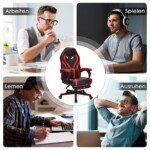 Ergonomiška žaidimų kėdė su ištraukiama kojų atrama (Raudona)