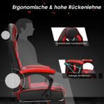 Ergonomiška žaidimų kėdė su ištraukiama kojų atrama (Raudona)