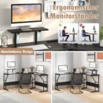 Kampinis kompiuterio stalas su integruotu maitinimo bloku ir monitoriaus laikikliu (Juoda)