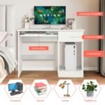 Rašomasis stalas su ištraukiama klaviatūros lentyna ir stalčiumi (Balta)