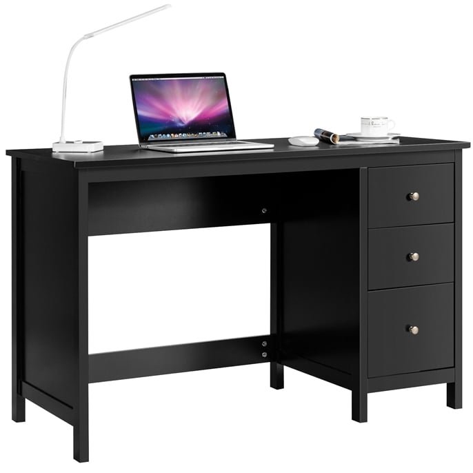 pc-tisch-cb10414bk_ Darbo stalas su 3 stalčiais ir apsaugos nuo apvirtimo funkcija (Juoda)