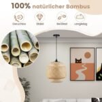 Rankų darbo bambukinis pakabinamas šviestuvas su reguliuojamu aukščiu (Natūrali)