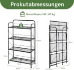 Sulankstomas metalinis 4 pakopų augalų stovas su reguliuojamomis lentynomis (Juoda)