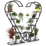 Metalinis daugiaaukštis augalų stovas su kabliukais (Juoda)