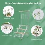 Metalinis augalų stovas su grotelėmis ir ratukais (Balta)