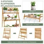 Sulankstomas 3 pakopų bambukinis stovas augalams (Natūrali)