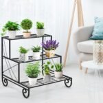 Metalinis 3 pakopų augalų stovas (Juoda)