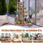 Daugiaaukštis medinis augalų stovas su ratukais (Natūrali)