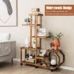 Daugiaaukštis medinis augalų stovas su ratukais (Natūrali)