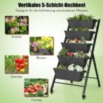 5 pakopų vertikali daržo lysvė su ratukais ir laikymo dėžėmis (Juoda)