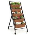 Vertikali lauko lysvė su ratukais ir penkiomis auginimo dėžėmis (Ruda)