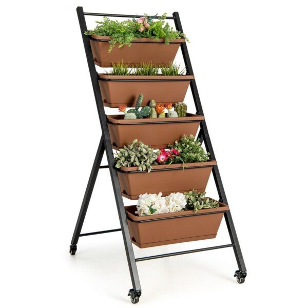 Vertikali lauko lysvė su ratukais ir penkiomis auginimo dėžėmis (Ruda)