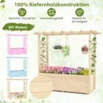 Pakeltas gėlynas su atrama augalams ir pakabinamu stogeliu 115 cm aukščio (Natūrali)