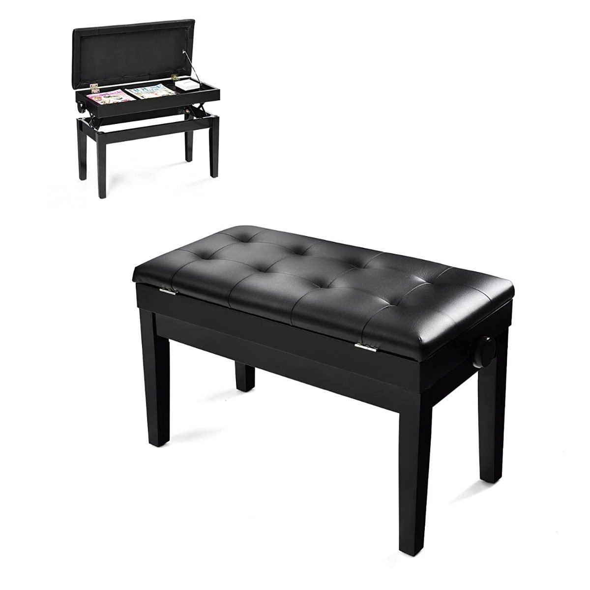 pianobank-jv10583_1_ Reguliuojamo aukščio fortepijono suolas su daiktadėže (Juoda)