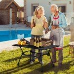 Sulankstomas aliuminio kempingo stalas su reguliuojamu aukščiu ir nešiojimo krepšiu (Juoda)