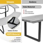 Kompaktiškas lauko iškylų stalas su 8 vietų suolais (Pilka)