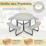 Kompaktiškas lauko iškylų stalas su 8 vietų suolais (Pilka)