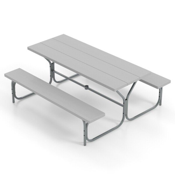 Stovyklavimo stalų ir suolų komplektas 183 cm su skėčio anga (Pilka)