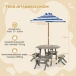 Aštuonkampis medinis pikniko stalo ir kėdžių komplektas su skėčiu (Pilka)