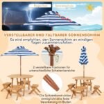 Aštuonkampis medinis pikniko staliukas su keturiomis kėdutėmis (Natūrali)