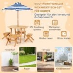 Aštuonkampis medinis pikniko staliukas su keturiomis kėdutėmis (Natūrali)