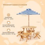 Aštuonkampis medinis pikniko staliukas su keturiomis kėdutėmis (Natūrali)