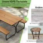 183 cm ilgio pikniko stalas su suolais 8 žmonėms (Ruda)