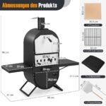 Lauko picos krosnis su šoninėmis lentynomis ir nerūdijančio plieno grotelėmis (Juoda)