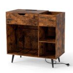 Stovas patefonui su integruota įkrovimo stotele ir USB jungtimis (Rustikalios rudos)