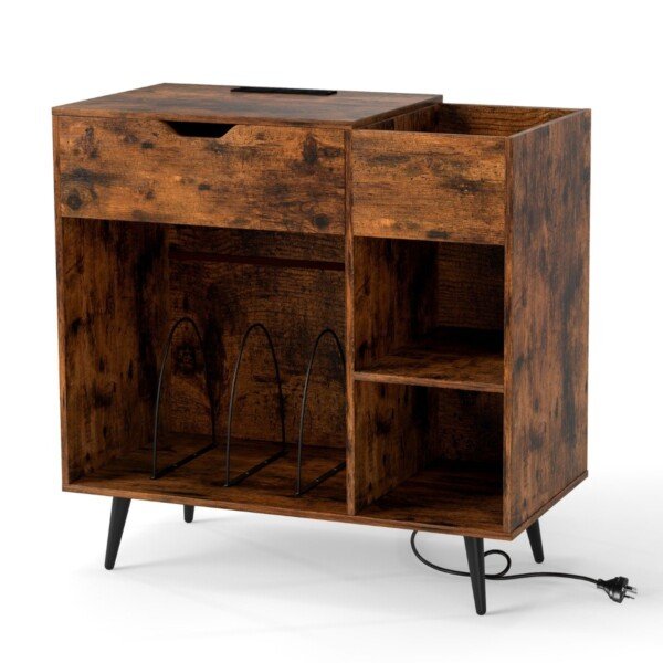 Stovas patefonui su integruota įkrovimo stotele ir USB jungtimis (Rustikalios rudos)