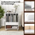 Mobilus garso technikos stalas su stalčiumi ir ratukais (Balta)