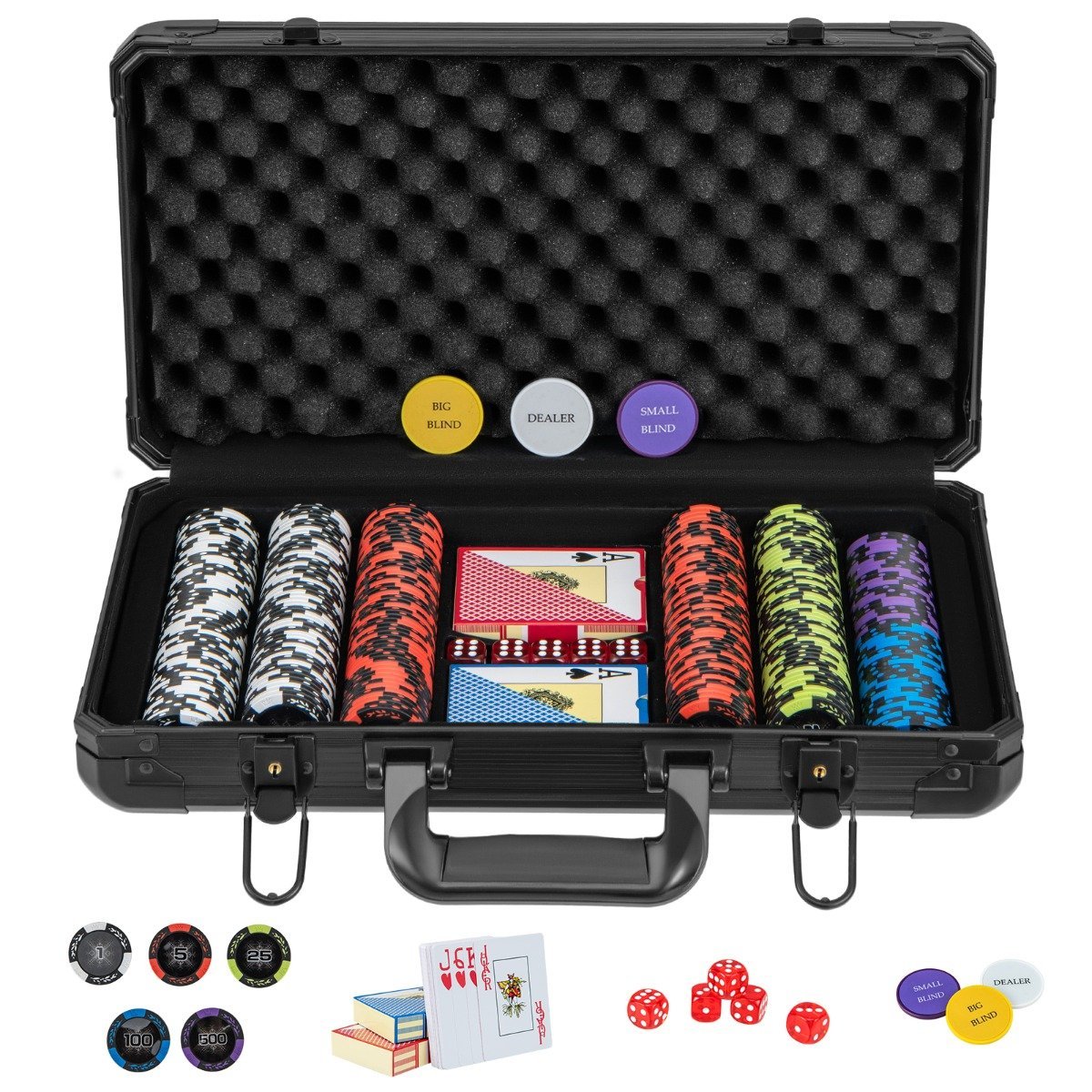 pokerkoffer-uy10090bk_7_ Profesionalus pokerio žetonų rinkinys su dėklu (Juoda)