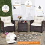 3 dalių sodo poilsio komplektas su pagalvėmis ir staliuku (Smėlio)