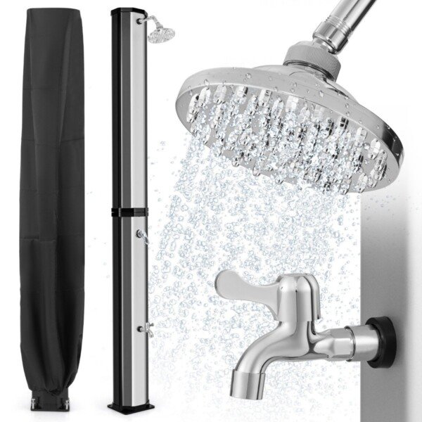 Lauko dušas su 60l talpa ir kojų prausykla 227 cm (Juoda ir sidabrinė)