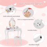 Vaikiškas staliukas su veidrodžiu ir kėdute (Balta)