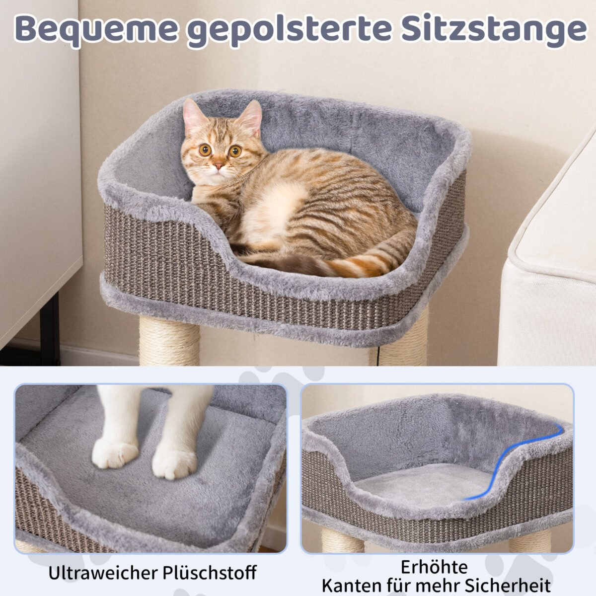 Kompaktiška katės draskyklė su minkšta sėdimąja dalimi (Pilka)